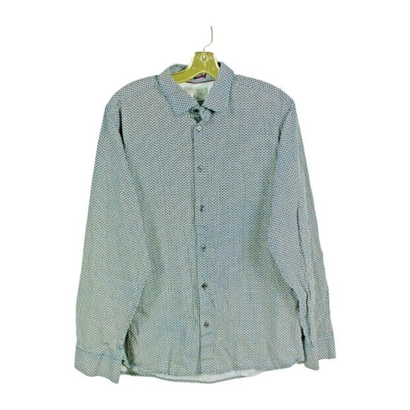 Ted Baker Button Down Shirt Mens Size 5 US XL Blue Geometric Print Long Sleeved - Picture 1 of 4